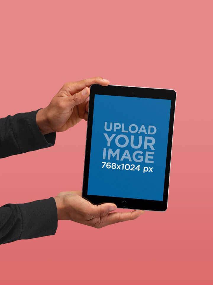 Ipad Mockup Being Held Against A Solid Color Background 22645