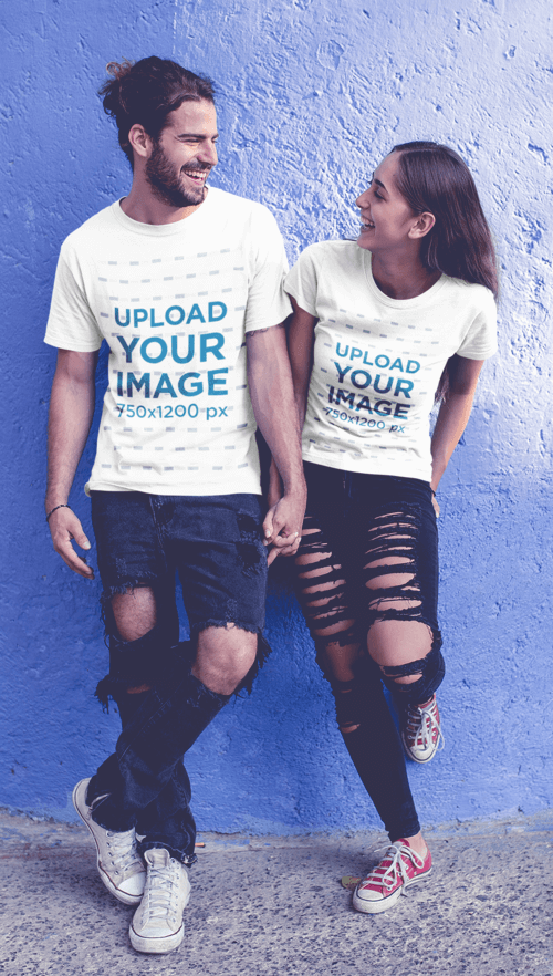 T Shirt Mockup Featuring A Young Couple In Love Walking Around